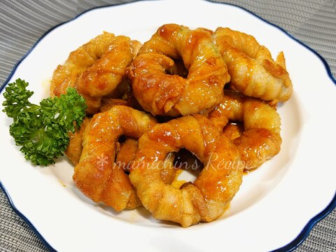 ゴーヤDe〜豚肉のリング巻き*カレー照り焼き味